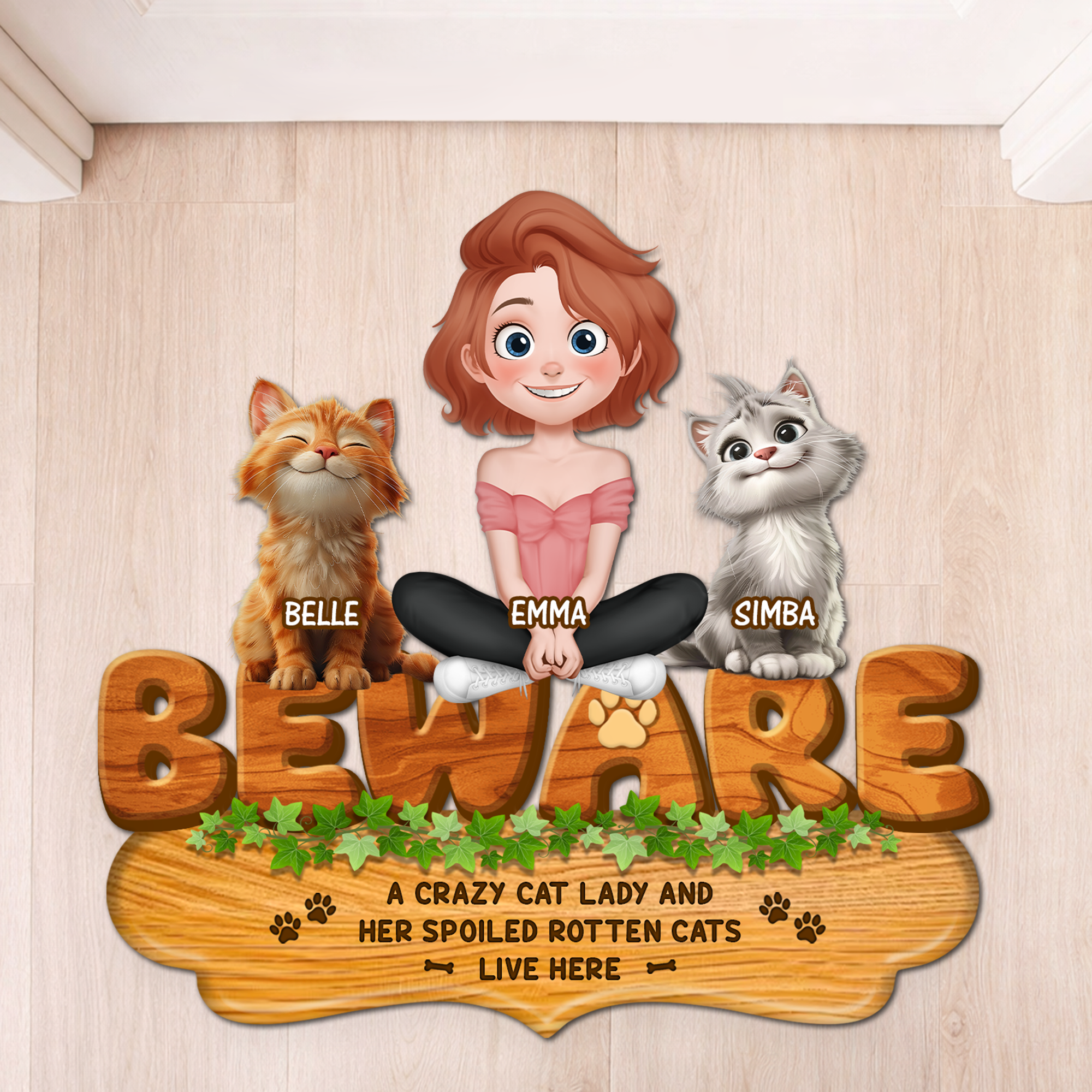 8573AUS1 custom shaped doormat a crazy cat lady and her cats live here 8573adafbd_jpg