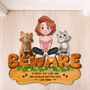 8573AUS1 custom shaped doormat a crazy cat lady and her cats live here 8573adafbd_jpg