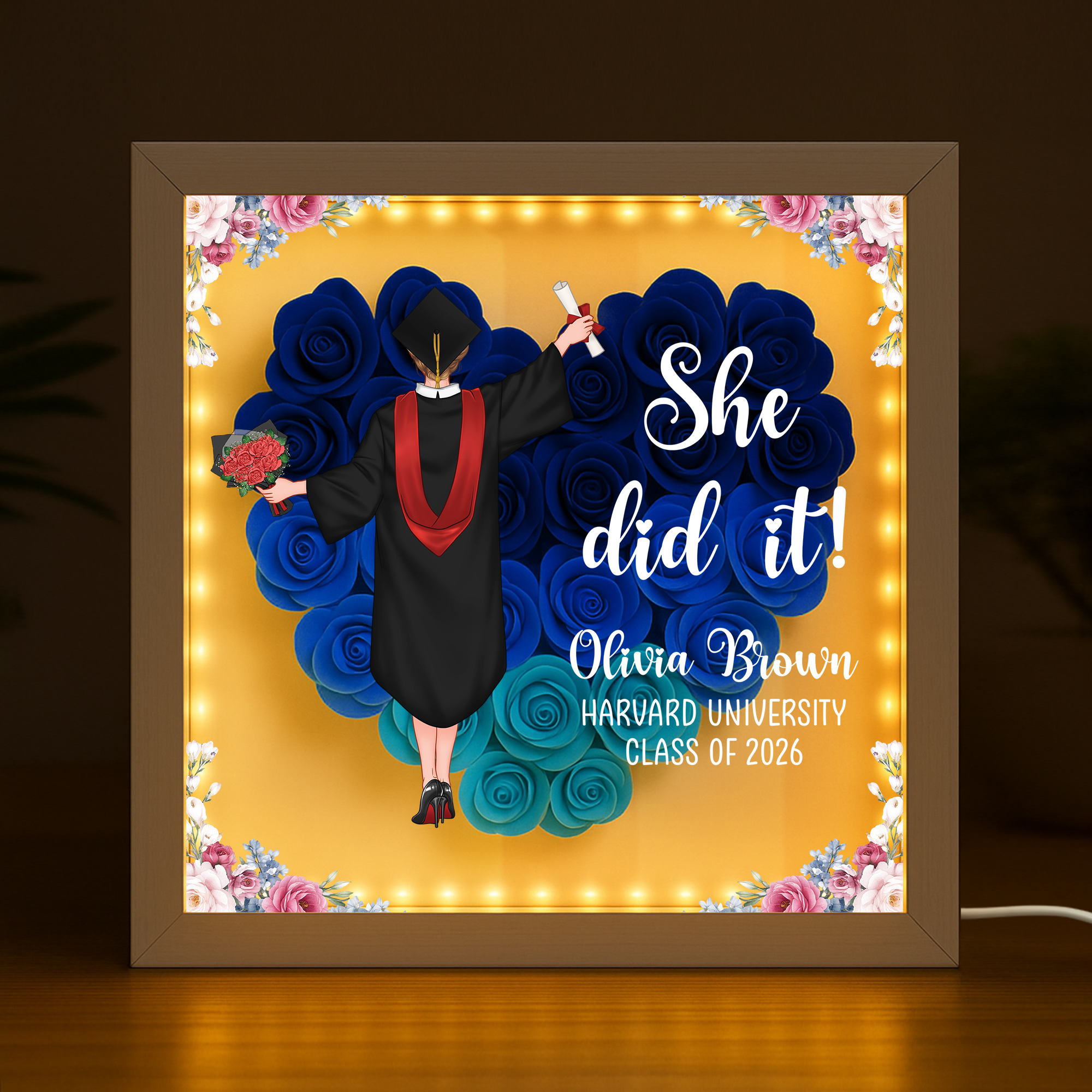 8576OUS2 she did it flower shadow box personalized graduation gifts for her 8576oaezs