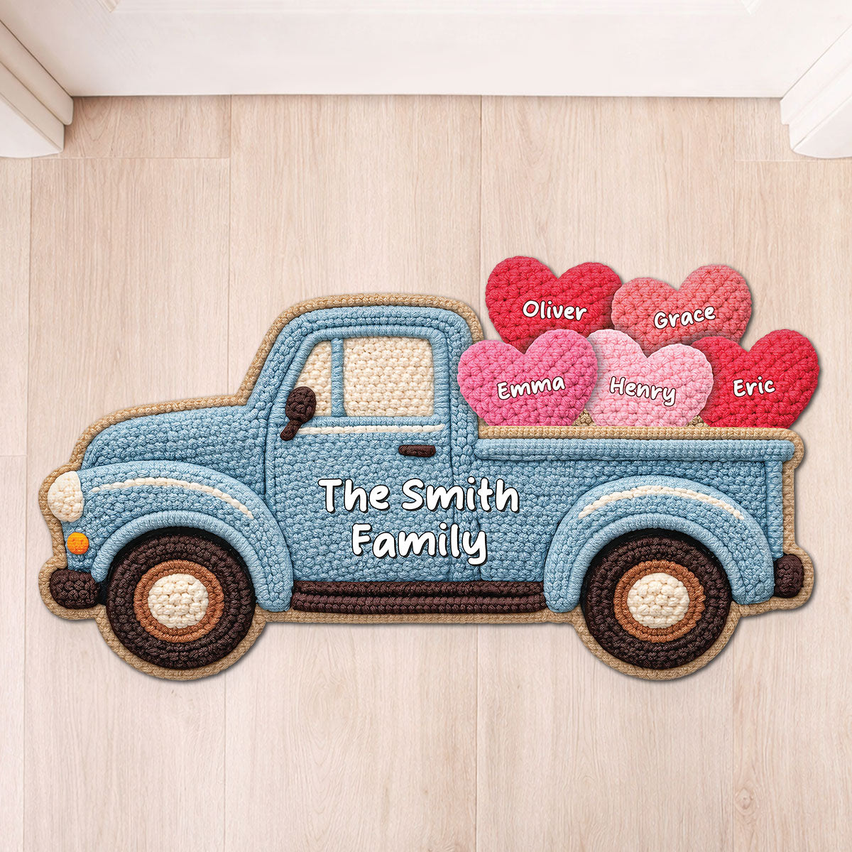 8608AUS1 car shaped doormat with family names personalized gifts for family 8608adneli