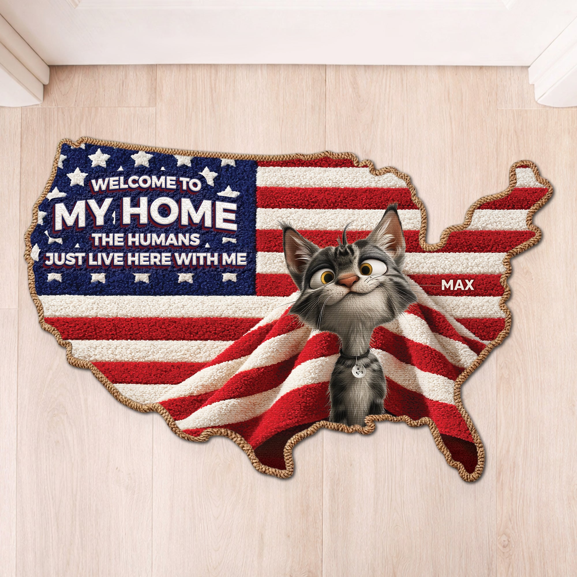 8655AUS1 3d printing effect custom shaped doormat 4th of july gifts for cat lovers 8655adspzd