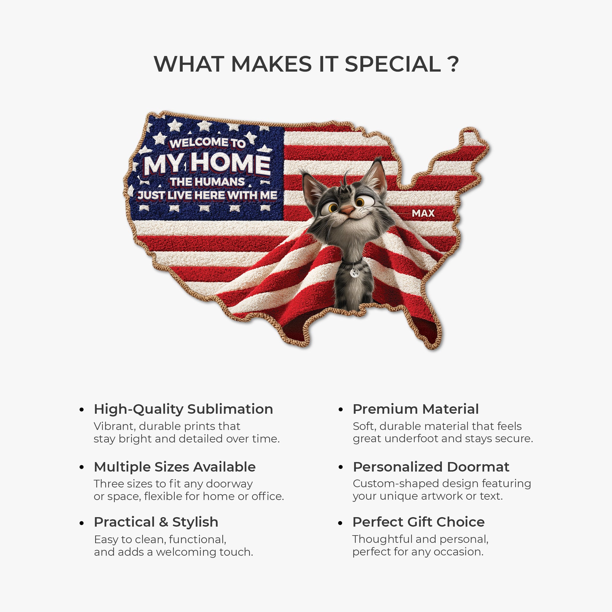 8655AUS6 3d printing effect custom shaped doormat 4th of july gifts for cat lovers 8655adspzd