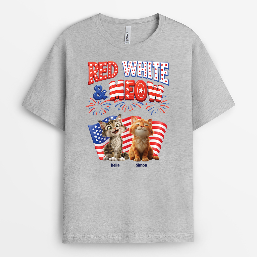 8835AUS2 red white and meow shirt_ personalized 4th of july gifts for cat lovers 8835ashzd