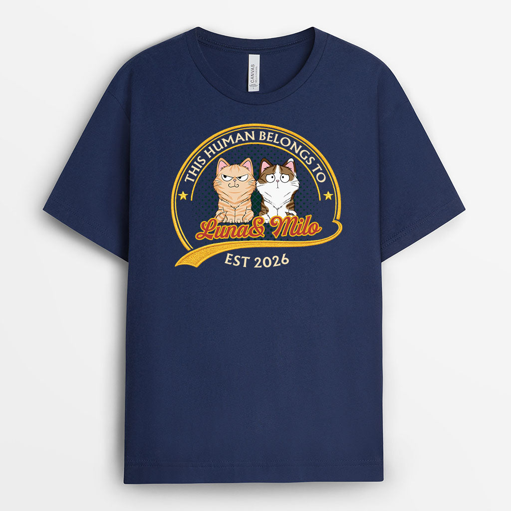 9203AUS2 this human belongs to cat t shirt personalized gifts for cat lovers 9203aaysd