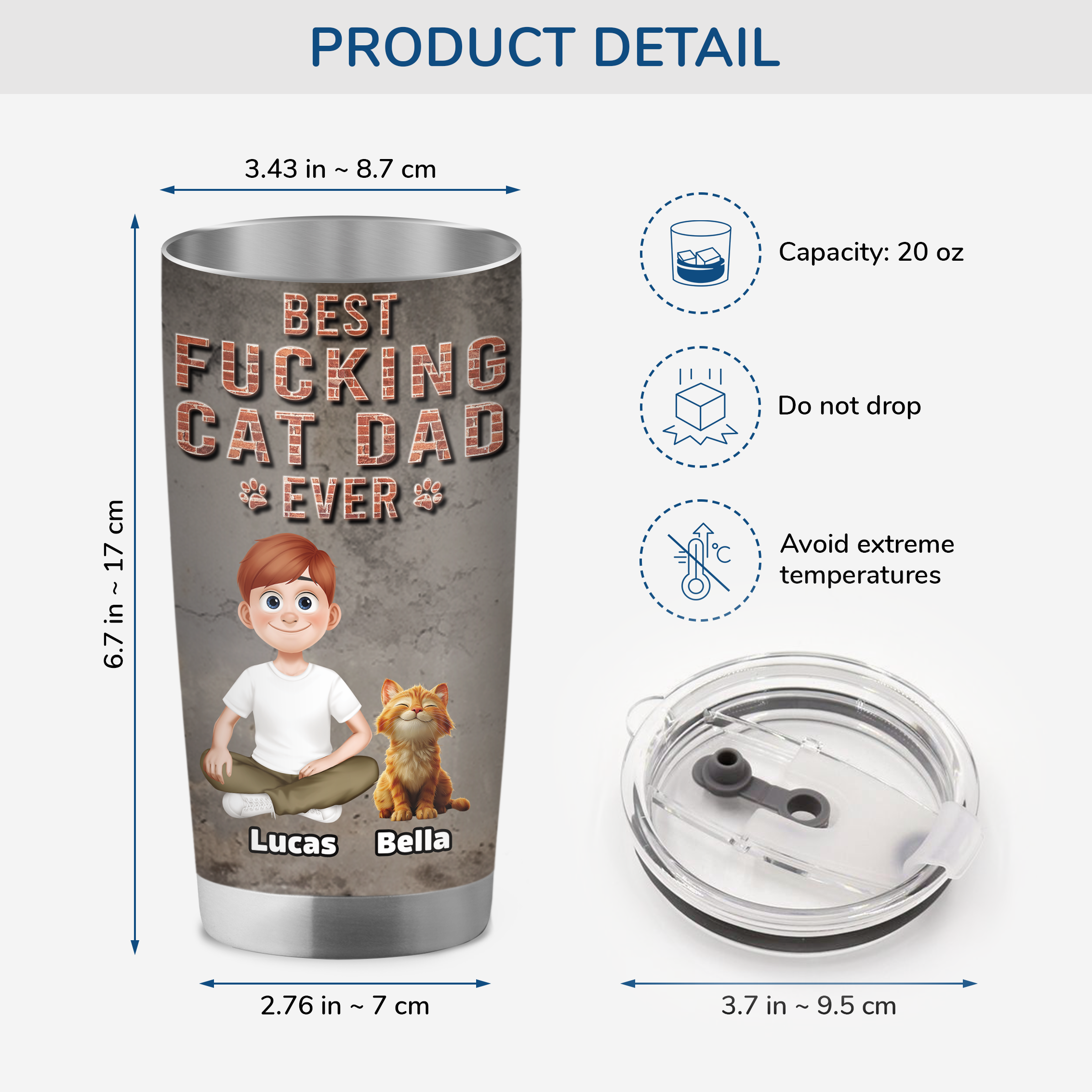 9249TUS3 3d printing effect best cat dad ever tumbler 20oz personalized gifts for cat owners 9249tte1d
