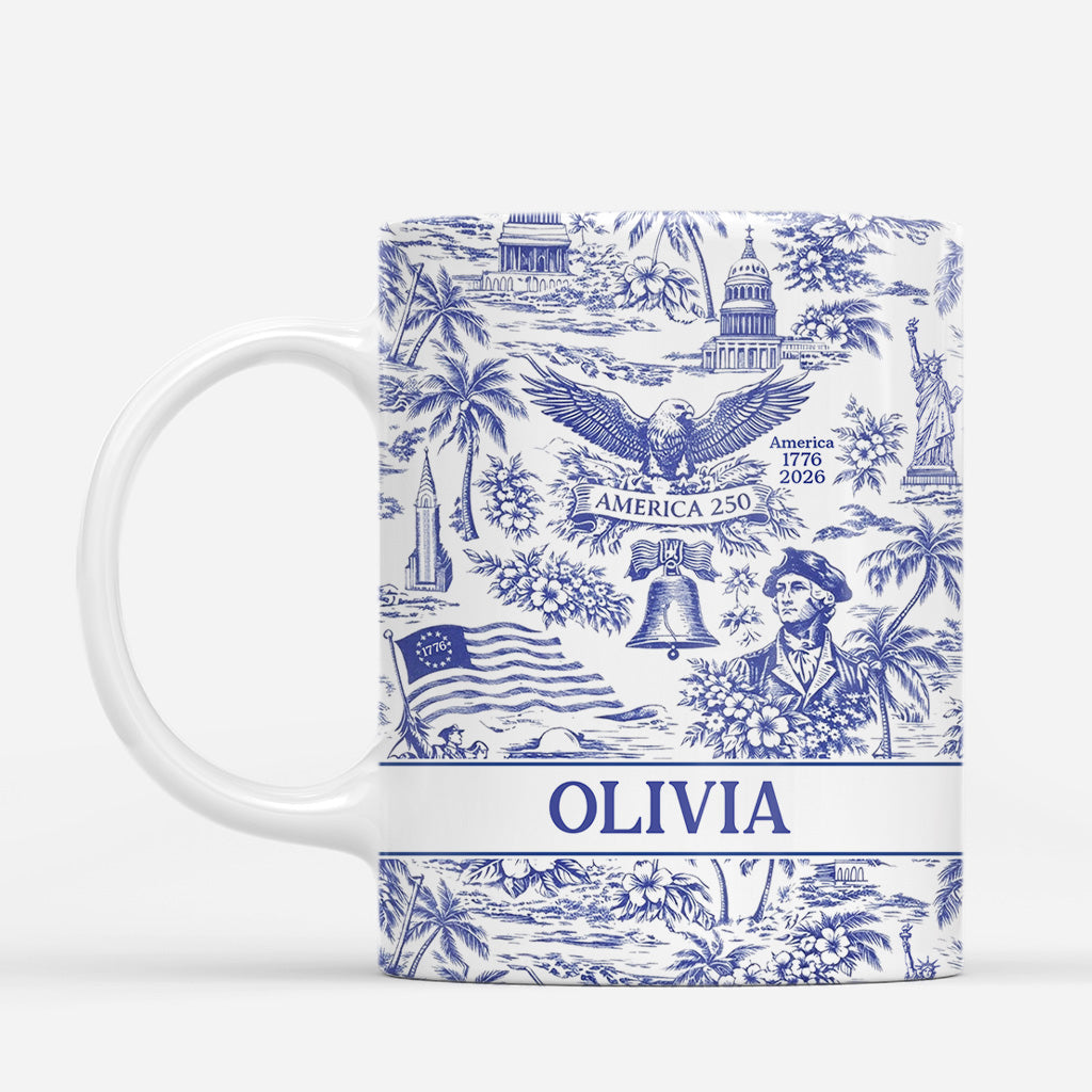 9252MUS1 america 250 blue toile mug personalized 4th of july gifts for family 9252mnqza