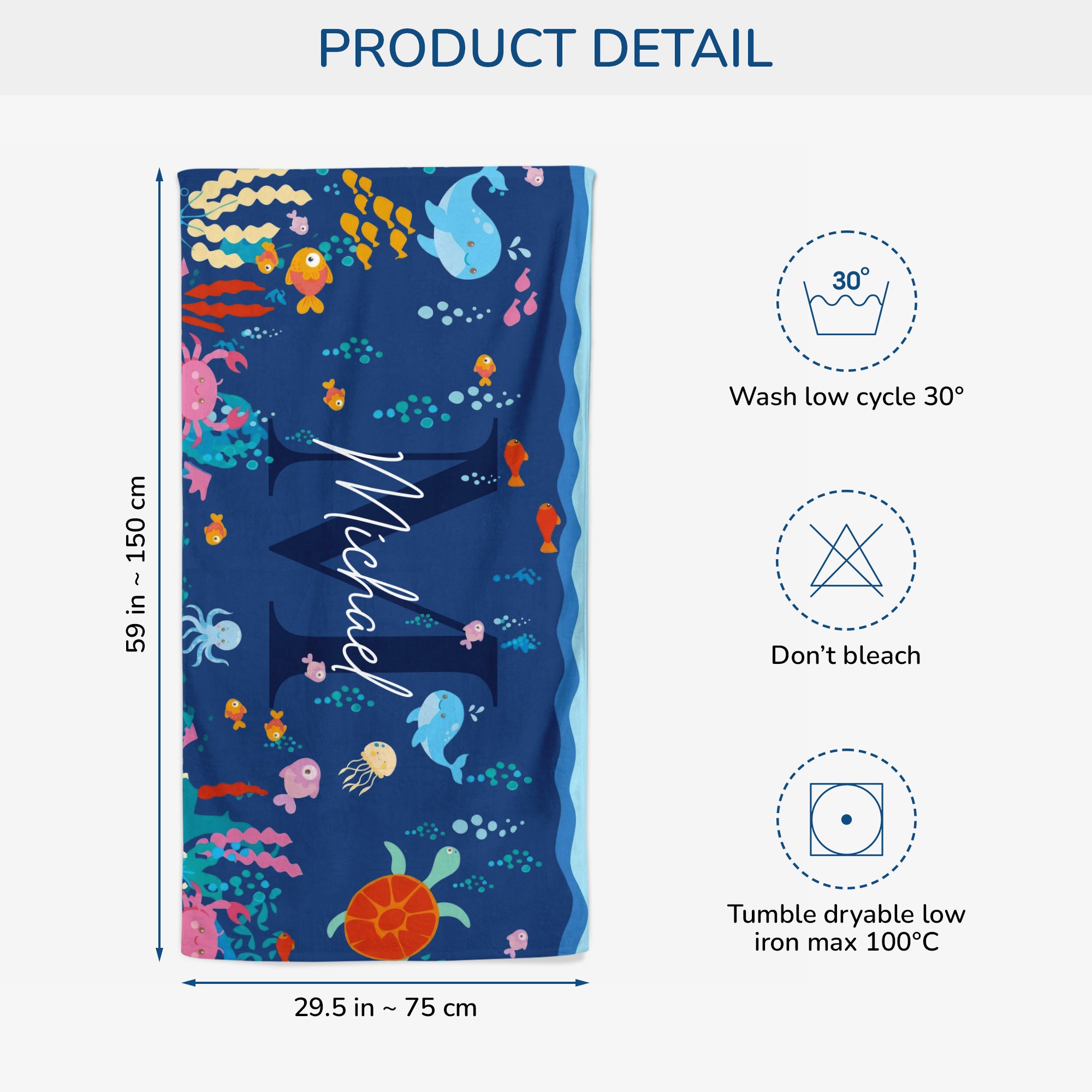 9262BUS3 sea beach towel with name personalized gifts for kids 9262bcckk