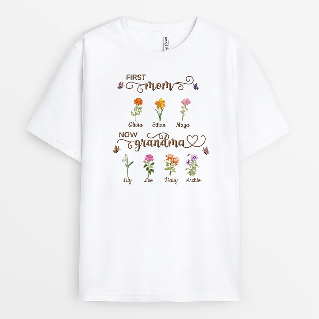 9266AUS1 first mom now grandma flower t shirt personalized gifts for momgrandma 9266a8fka