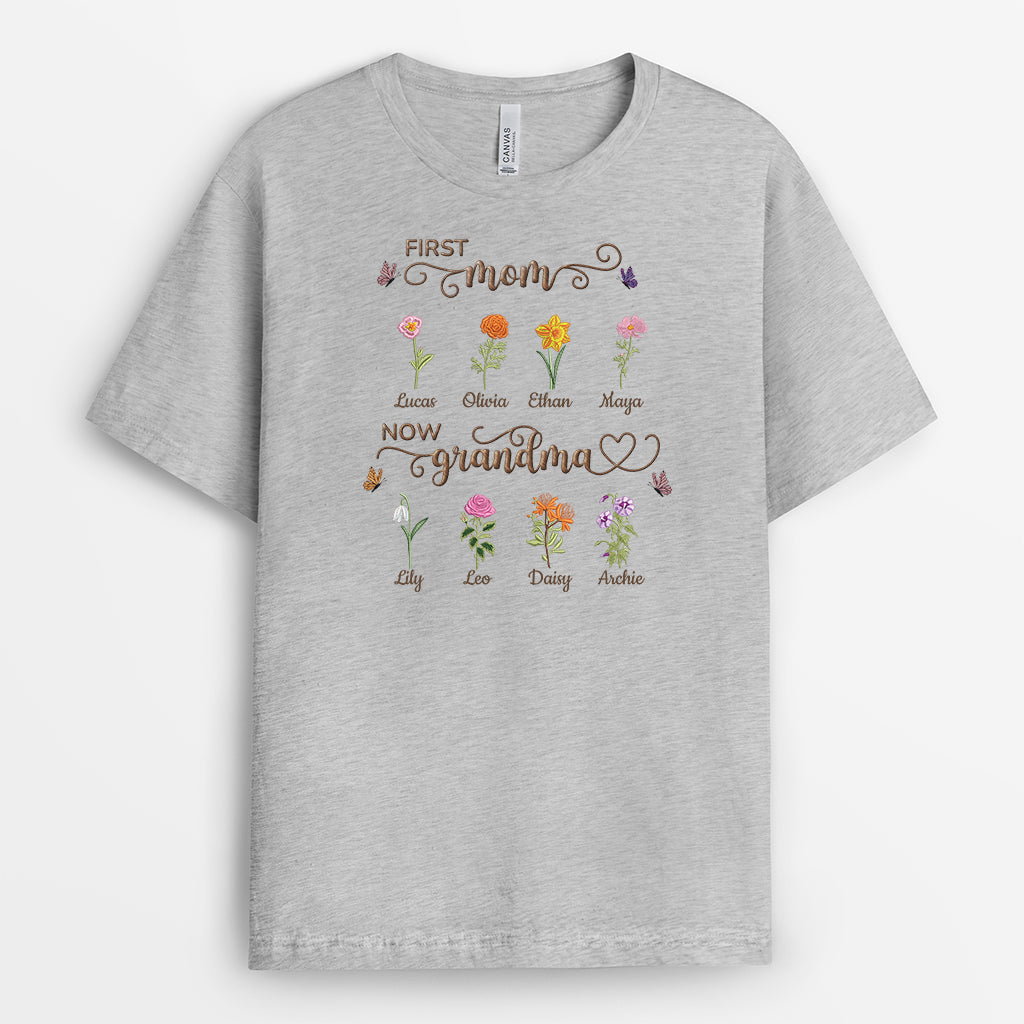 9266AUS2 first mom now grandma flower t shirt personalized gifts for momgrandma 9266a8fka