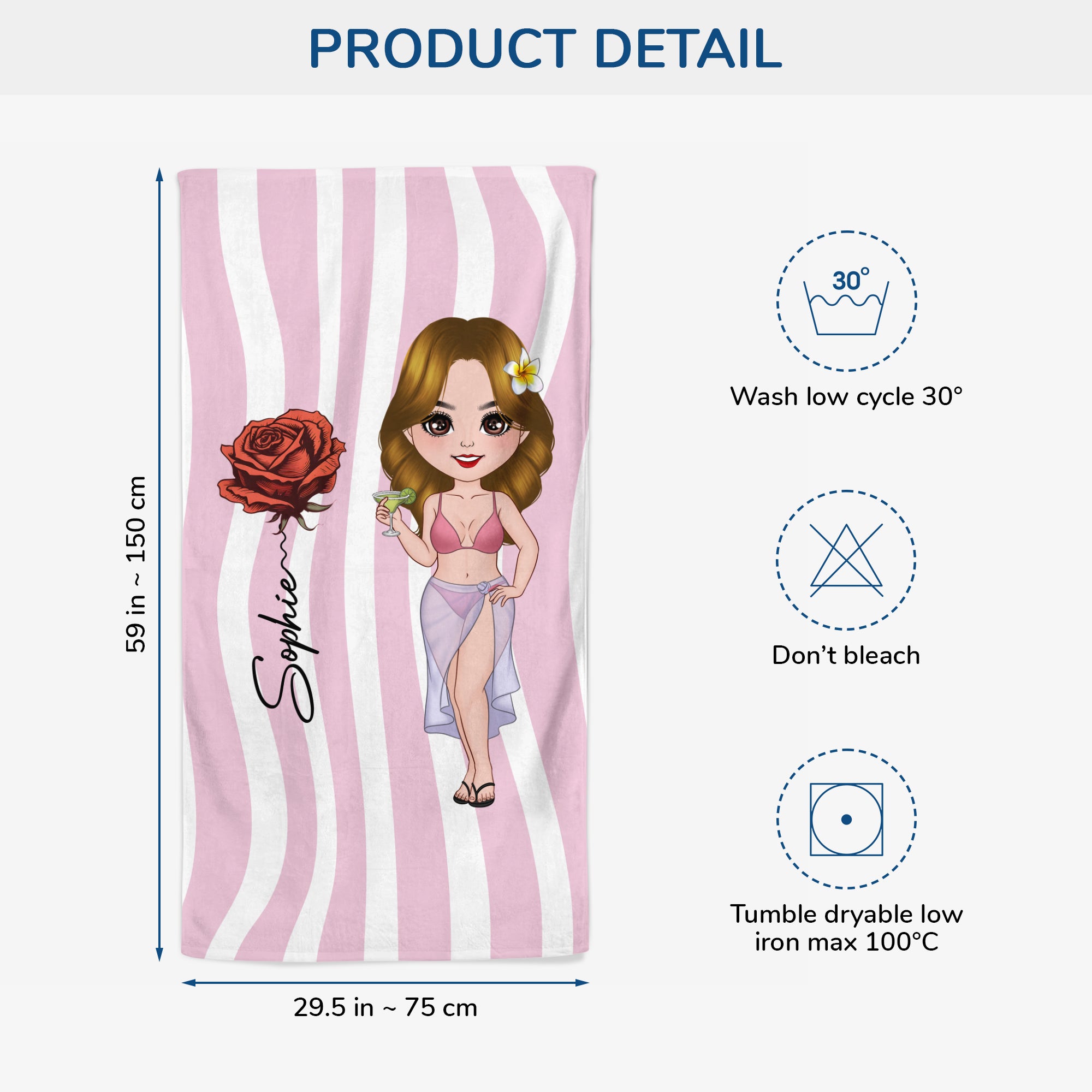9268BUS3 striped beach towel personalized summer gifts for her 9268bspza