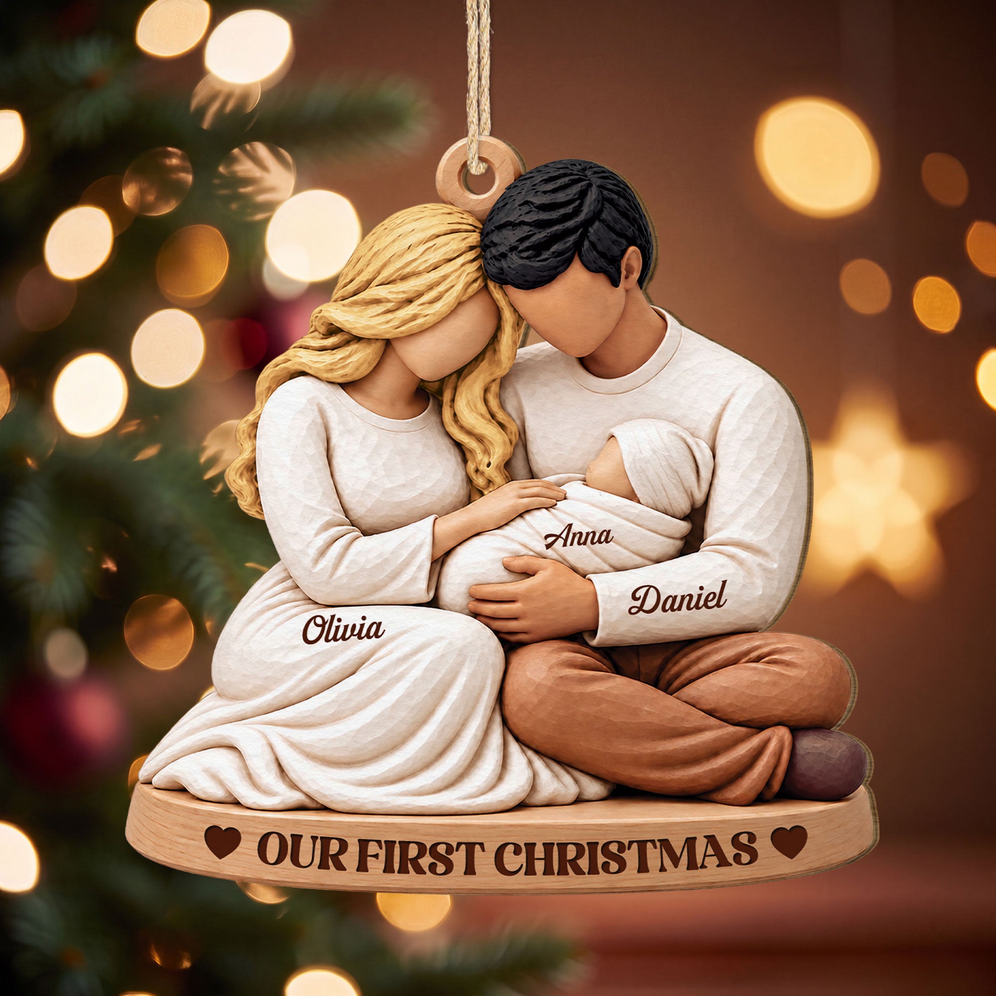 Our First Christmas - Personalized 1 Layer Wood Christmas Ornament for ...