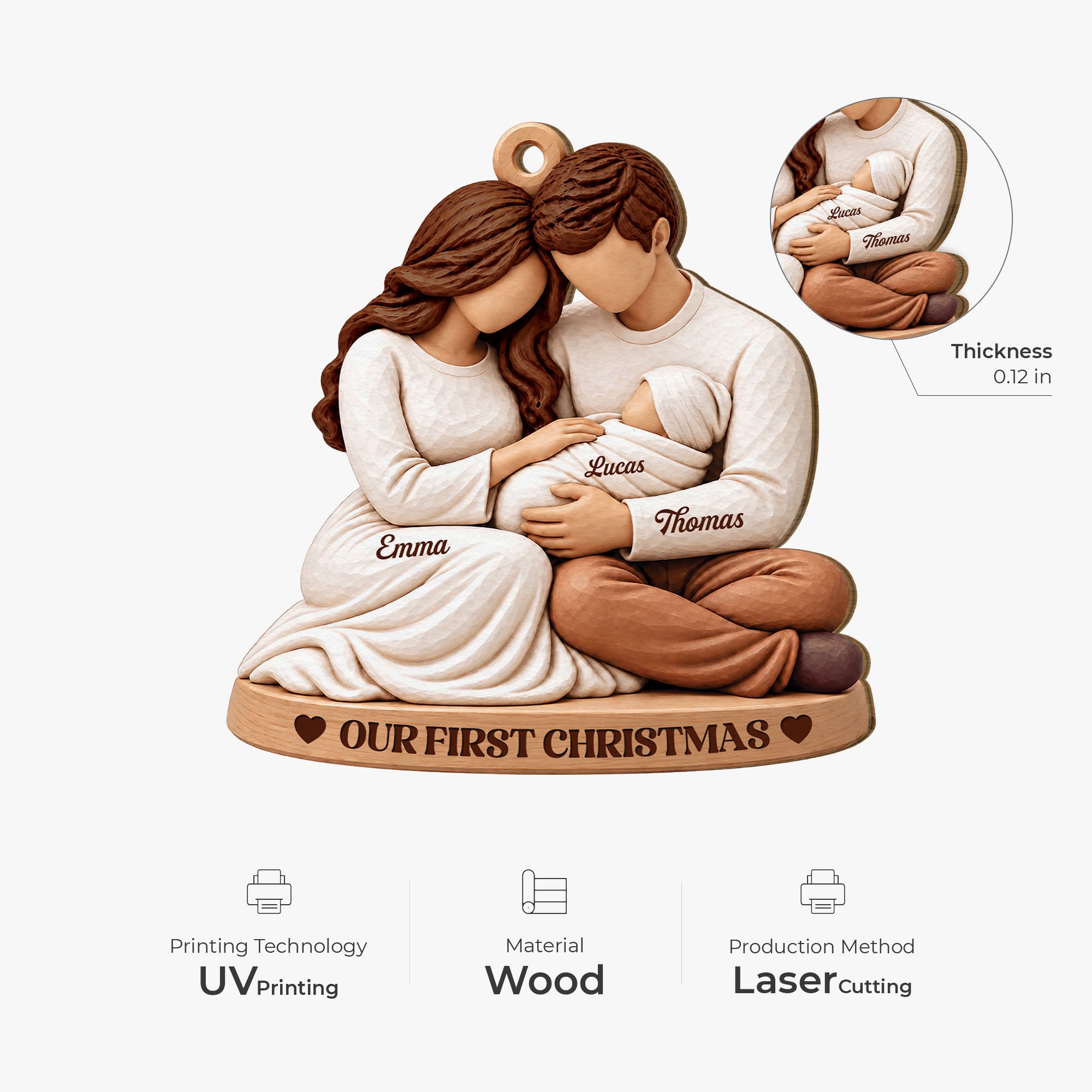 Our First Christmas - Personalized 1 Layer Wood Christmas Ornament for ...