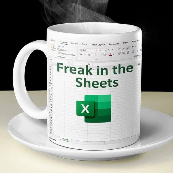 “Freak in the Sheets” Excel Spreadsheet Mugs as Office Humor Gifts for Christmas