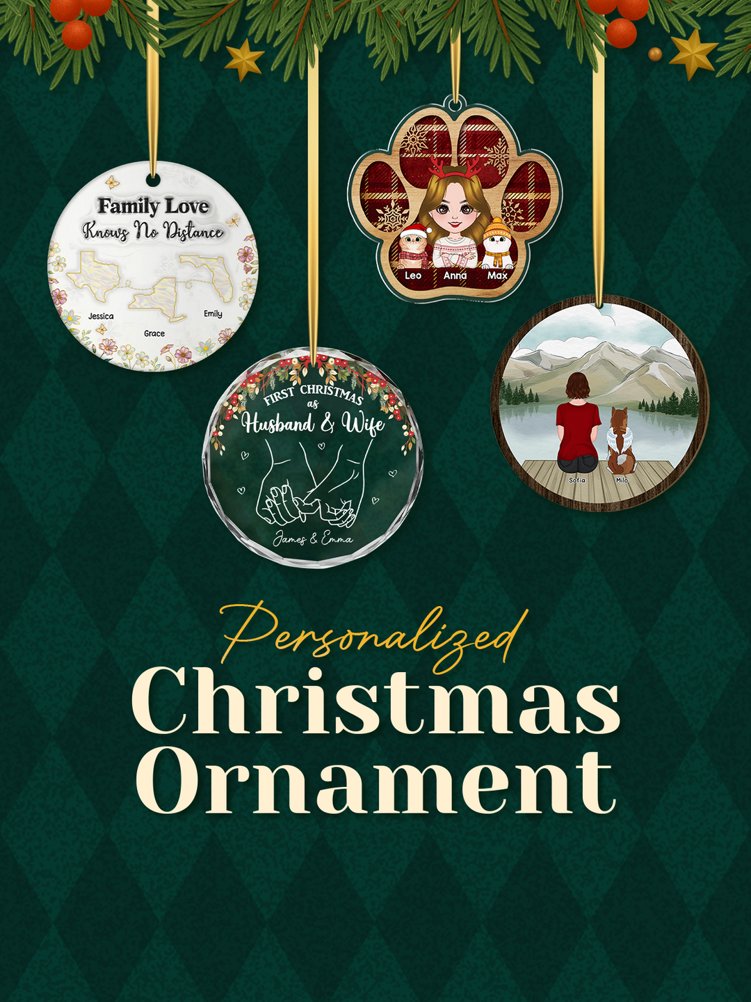 personal chic personalized christmas ornament