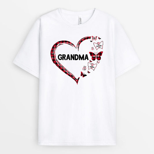 0040AUK1 GrandmaMummyLeopardHeart PersonalisedGiftsT shirtsforGrandmaMum