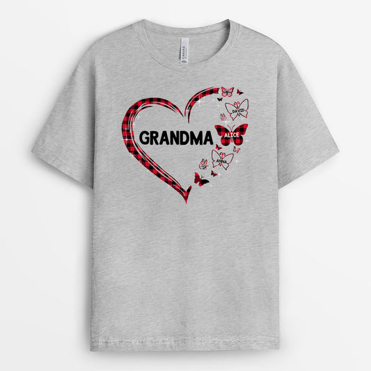 0040AUK2 GrandmaMummyLeopardHeart PersonalisedGiftsT shirtsforGrandmaMum