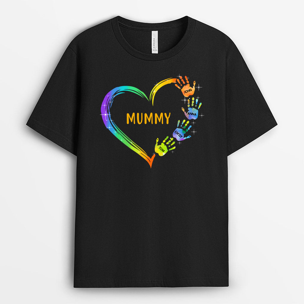 0042AUK2 Personalised T shirts gifts Hand Grandma Mom Heart