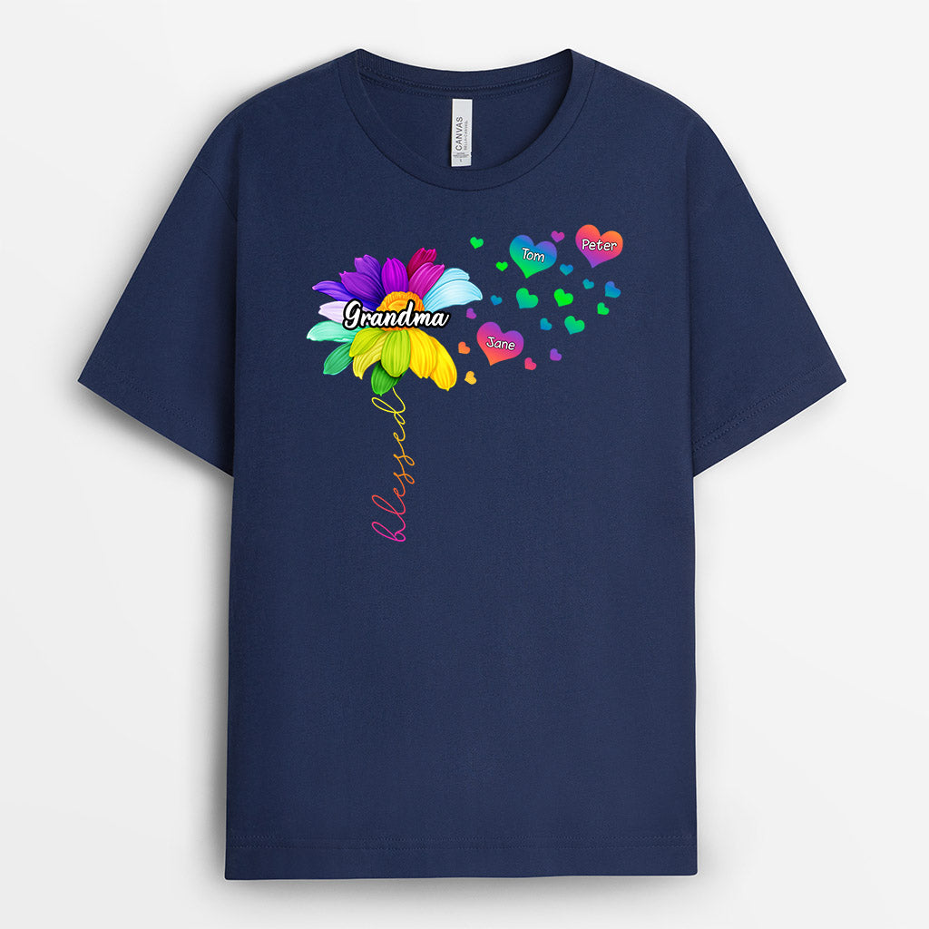 0157AUK1 Personalised T shirts presents Flower Grandma Mom Heart