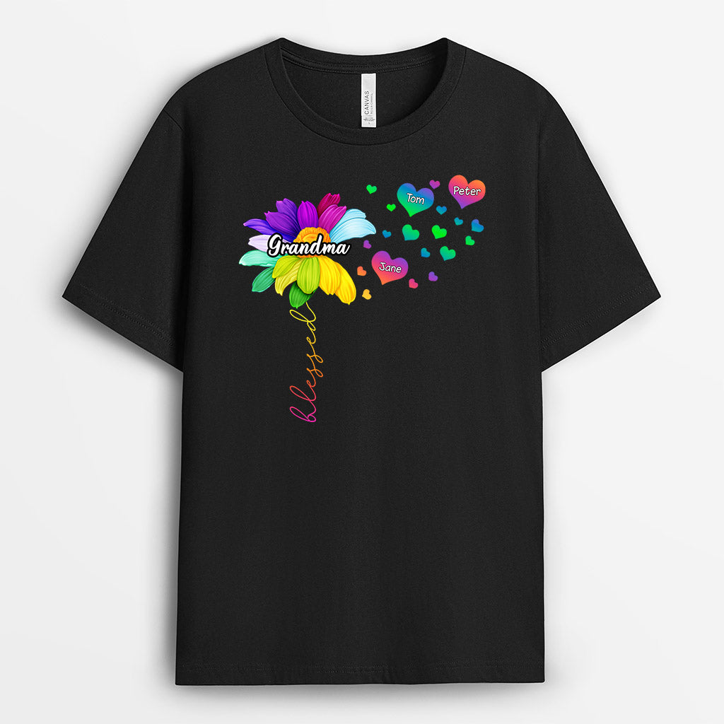 0157AUK2 Personalised T shirts presents Flower Grandma Mom Heart