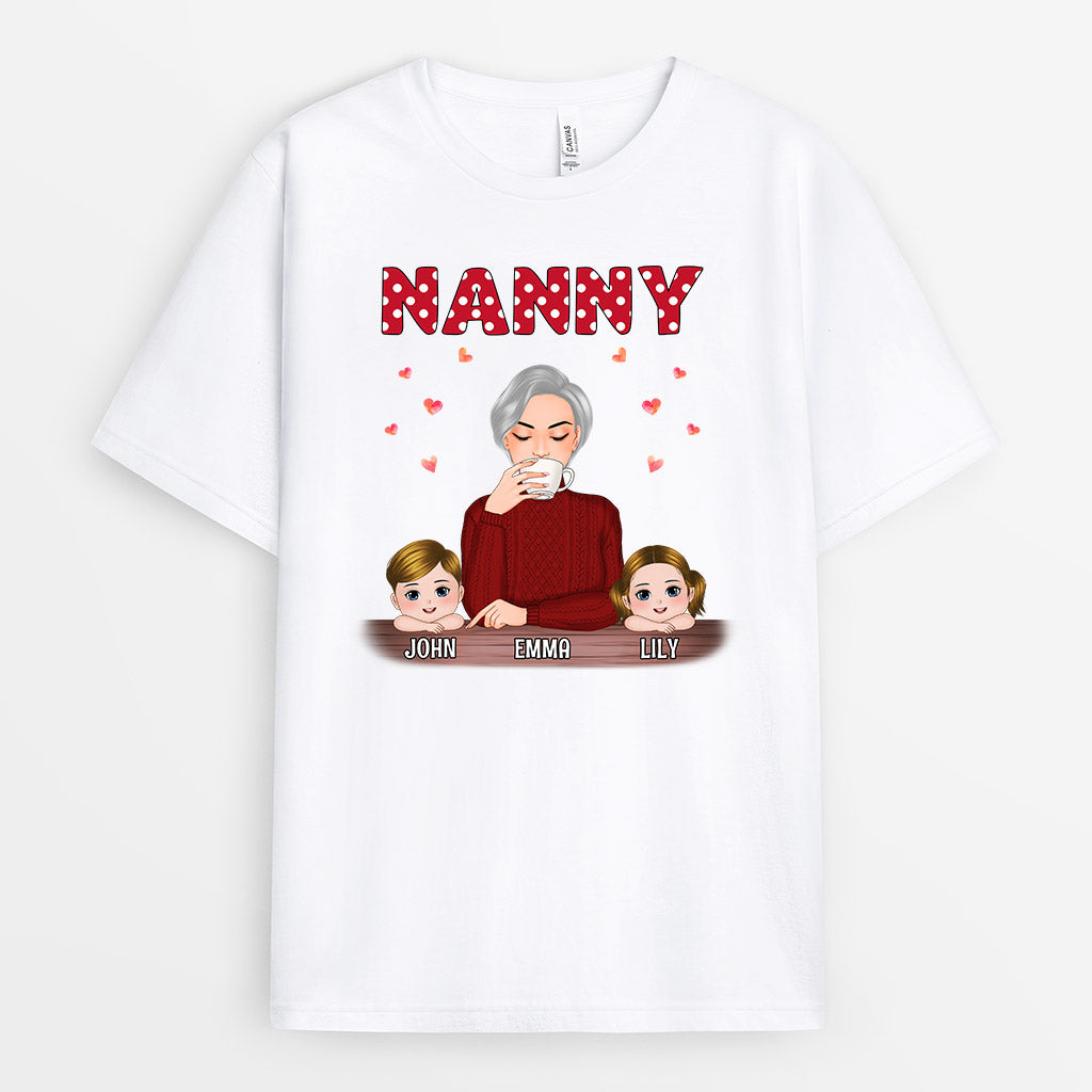 0701Auk1 Personalised T shirts Gifts Hearts Kids Grandma Mum