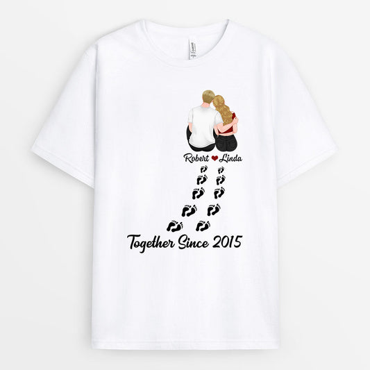 0718AUK1 Personalised T shirts Gifts Couple Footprints Couples Lovers Valentine