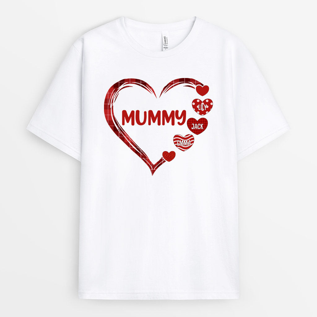 0723AUK2 Personalised T shirts Gifts Red Heart Grandma Mum Mothers Day