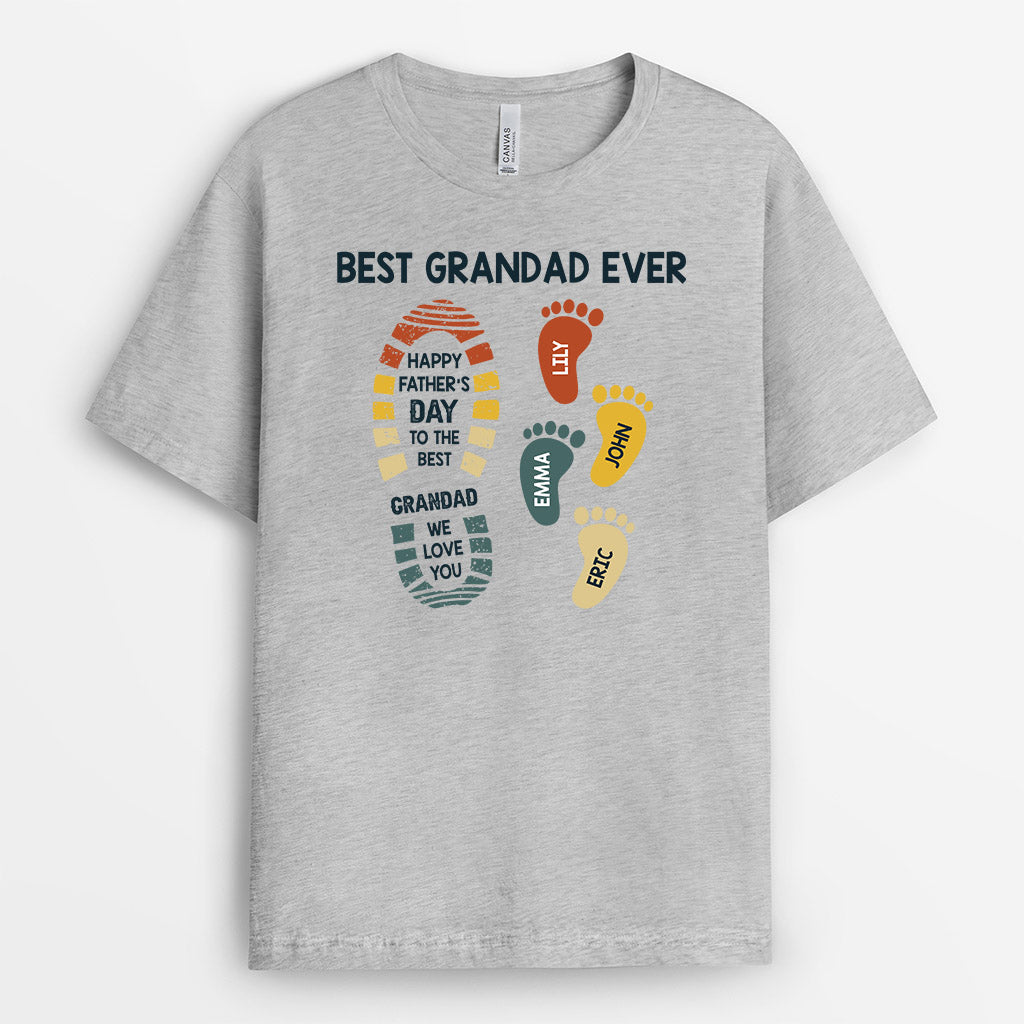 0737Auk1 Personalised T shirts Gifts Kids Footprints Grandad Dad Fathers Day