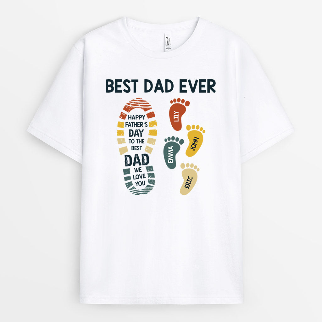 0737Auk2 Personalised T shirts Gifts Kids Footprints Grandad Dad Fathers Day