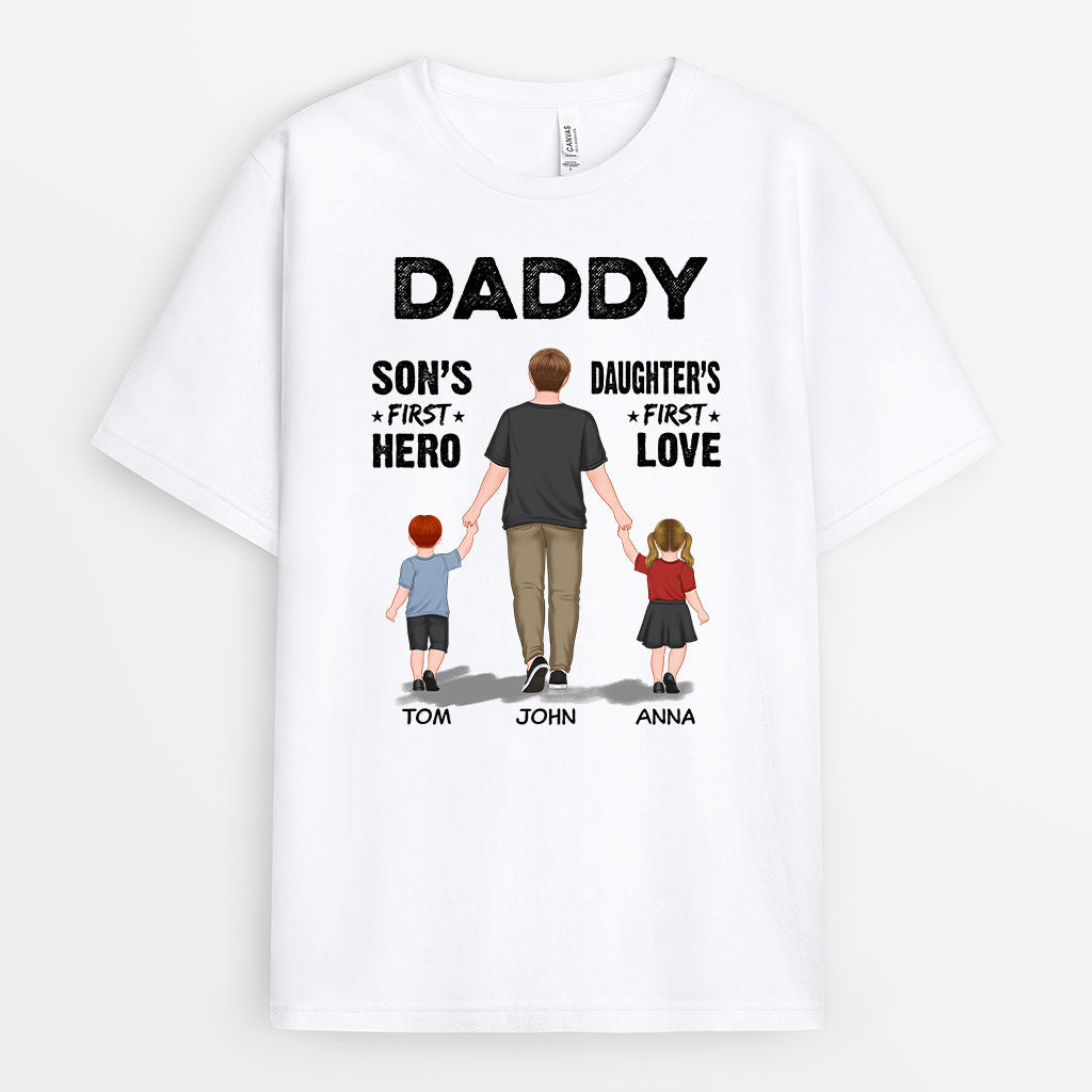 0765AUK1 Personalised T shirts Gifts Holding Hands Grandad Dad