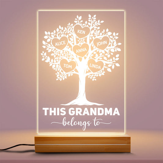 0788LUK2 Personalised 3D LED Light Gifts Tree Grandma Mum