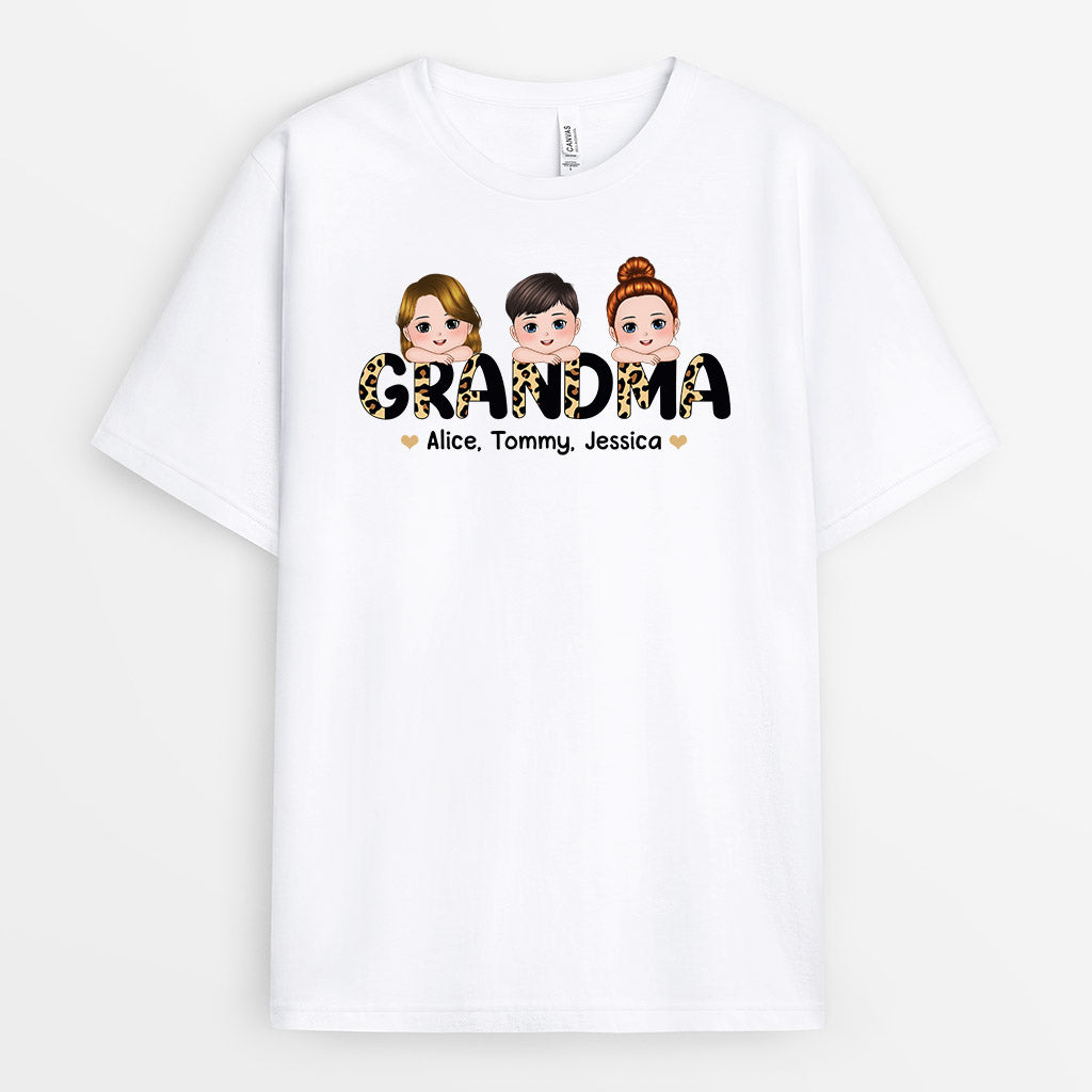 0816AUK1 Personalised T shirt Gifts Leopard Grandma Mum